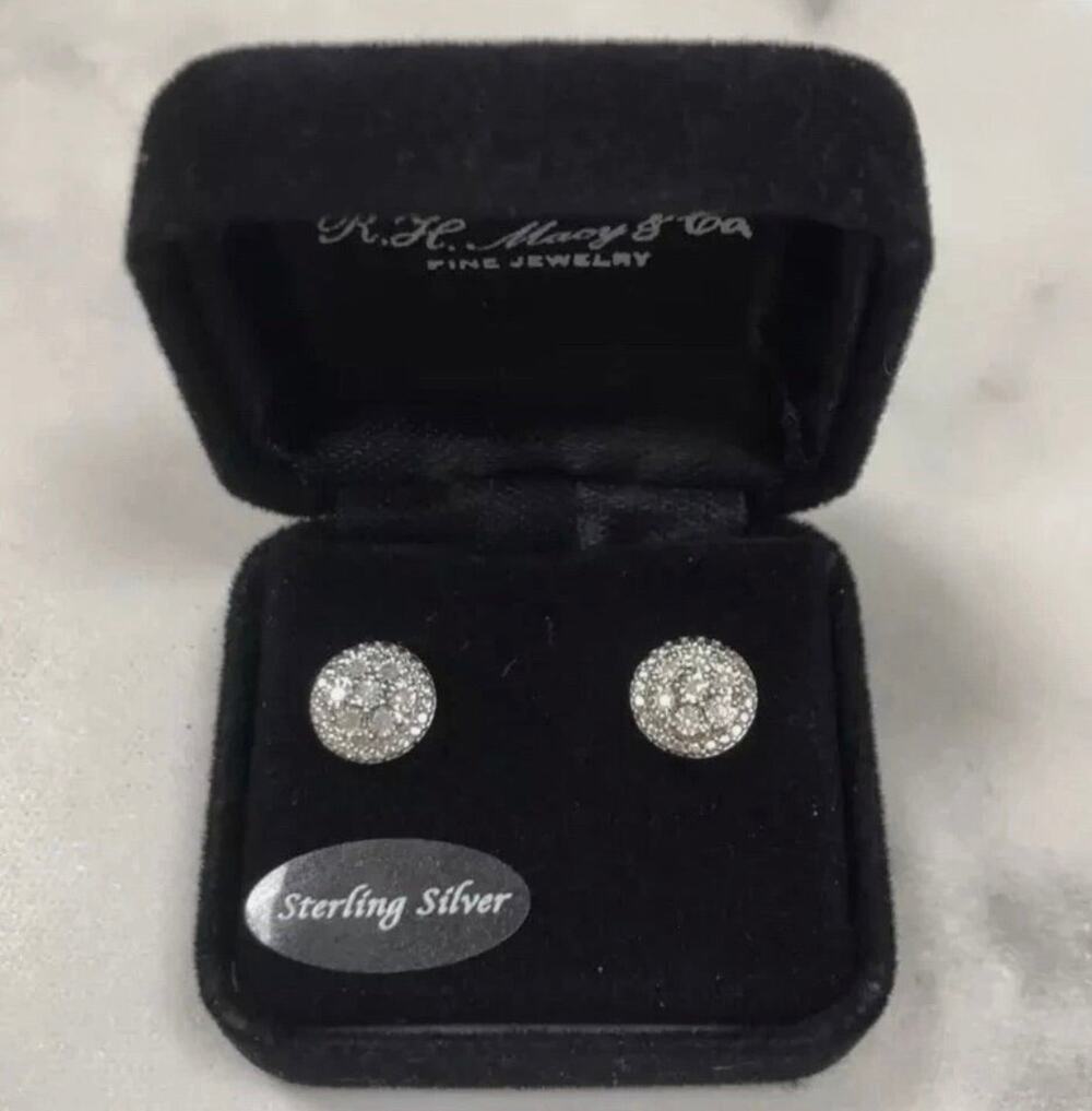 R. H. Macys Fine Jewelry Diamond & Sterling Silver Bridge Stud Earrings - NWOT
